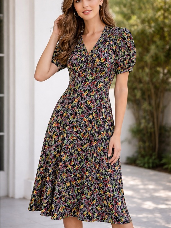 Ralph Lauren Dresses & Skirts - Polo Ralph Lauren Floral Dress Black Puff Sleeve Mini Women’s Size 2